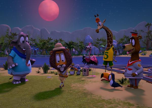 Bild 1 von 4: Der Mond leuchtet pink über der Vulkaninsel und erinnert Flora, die Flamingo-Teenagerin, an einen Brauch: den Flamingo-Mond-Tanz. So fangen die Freunde an zu tanzen - einer nach dem anderen führt seinen Lieblingstanz den anderen vor.