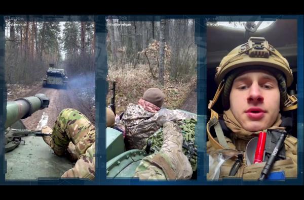 Bild 1 von 4: Der ukrainische Soldat Miroslav Velgan berichtet auf der Social-Media-Plattform TikTok direkt von der Front.