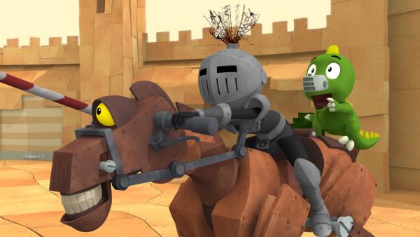 Bild 1 von 6: Drache Koks fragt sich, wer sich in dieser Rüstung verbirgt.