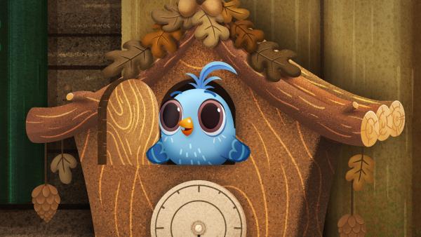 Bild 1 von 1: Nachdem der Holzkuckuck kaputt gegangen ist, nimmt Doddle seinen Platz ein.© KiKA/Sixteen South & Letko - Honorarfreie Verwendung gemäß AGB im redaktionellen Zusammenhang mit genannter Sendung bei Nennung \