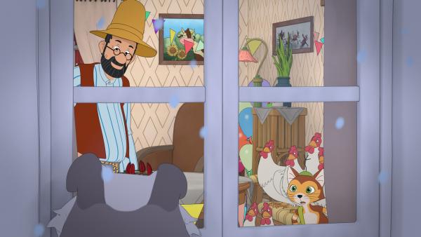 Bild 1 von 5: Gerade als der erste Gang des Festessens aufgetragen worden ist, klopft der hungrige Dachs ans Fenster.