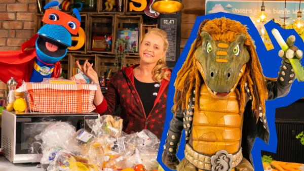 Bild 1 von 3: Singa und das SingDing werden zu Klimahelden! Zusammen mit Heavy Saurus und ihrem rockigen Song \