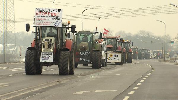 Bild 1 von 5: Im Bild: In Parndorf, Burgenland protestieren Bauern Anfang Jänner gegen das Freihandelsabkommen Mercosur.