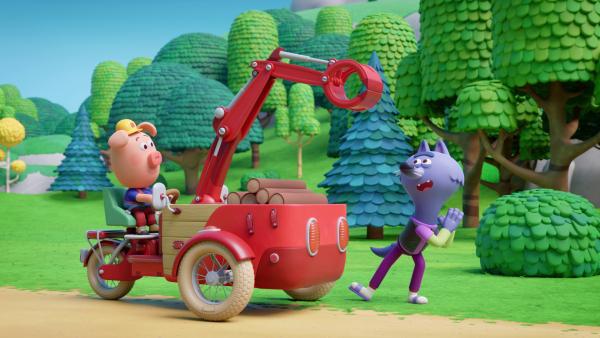 Bild 1 von 4: Der listige Wilf will auch mal mit Caesars neuem Greifbagger fahren.