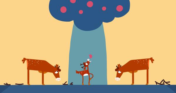 Bild 1 von 9: Der kleine Hirsch isst den Apfel, die großen Hirsche müssen zuschauen.