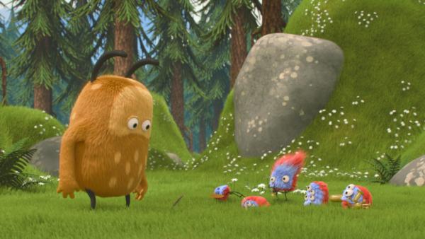 Bild 1 von 4: Kiwi beobachtet die Wald-Kreaturen beim Trompete-Spielen.