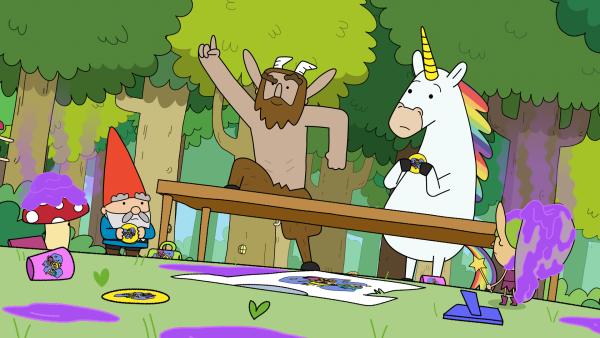 Bild 1 von 2: Die Helden - Tupfen (l.), Herbert (2.v.l.), Hufius (M.), Blümchen (2.v.r.) und Twinkle (r.) - wollen etwas gegen die Stinkestank-Attacken unternehmen. Das lila Zeug riecht übel und haftet an allem und jedem, mit dem es in Berührung kommt.