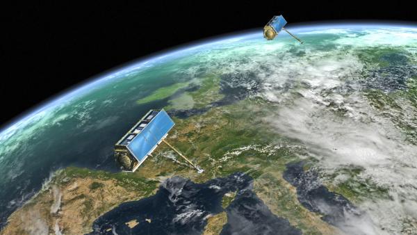 Bild 1 von 3: Die deutschen Erdbeobachtungssatelliten TerraSAR-X and TanDEM-X liefern im Zweiergespann hochauflösende Bilder unseres Heimatplaneten - metergenau.