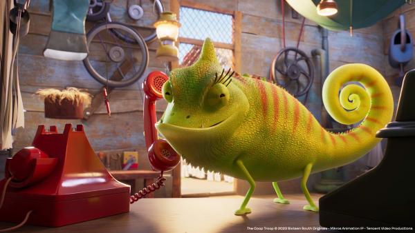 Bild 1 von 1: Esther nimmt einen Anruf entgegen, weil sie Teil der Coop Troop werden möchte.© KiKA/KiKA/2022 Sixteen South/Mikros Animation IP/Tencent - Honorarfreie Verwendung gemäß AGB im engen inhaltlichen redaktionellen Zusammenhang mit genannter Sendung bei Nennung \