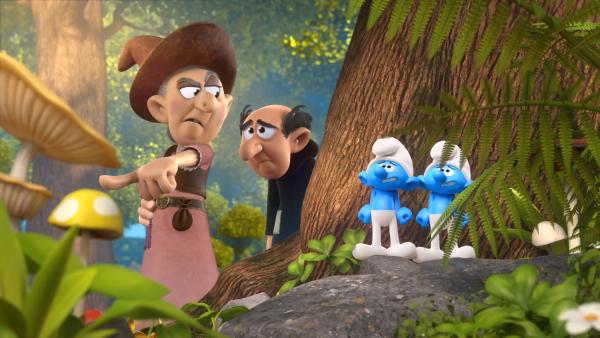 Bild 1 von 5: Jokey und Poeti beobachten Gargamel und seine Mutter im Wald.
© KiKA/Peyo Productions, Dupuis Édition & Audiovisuell 2020 - Honorarfreie Verwendung gemäß AGB im redaktionellen Zusammenhang mit genannter Sendung bei Nennung \