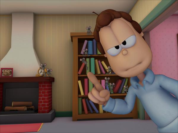 Bild 1 von 2: Jon ist entsetzt. Er will, dass Garfield die Mäuse verjagt, und nicht ihr Freund wird.