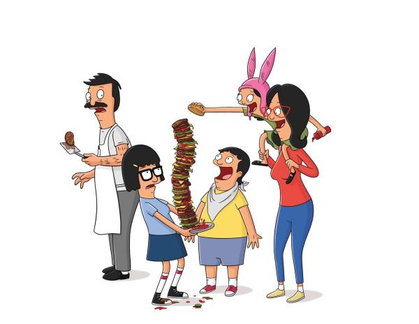 Bild 1 von 10: (7. Staffel) - Bob's Burgers - (v.l.n.r.) Louise; Bob; Gene; Linda; Tina