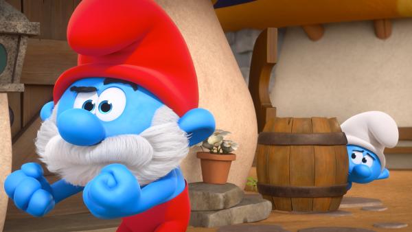 Bild 1 von 6: In Papa Schlumpf verzaubert versucht Gargamel, sich im Schlumpfdorf zurechtzufinden.