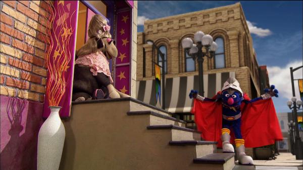 Bild 1 von 2: Super Grobi 2.0 (rechts) zeigt der Kuh (links), wie man die Treppe runtergeht.