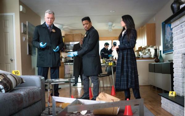 Bild 1 von 10: Watson (Lucy Liu, r.), Gregson (Aidan Quinn, l.) und Bell (Jon Michael Hill, M.) sind schockiert, als sie den Tatort sehen, der sich ihnen im Haus eines Privatermittlers bietet ...