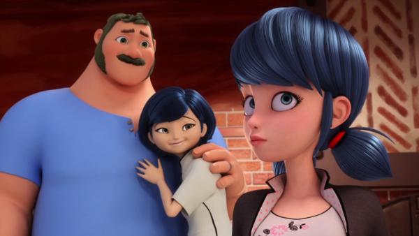 Bild 1 von 1: Als seine Plattenfirma den Rocker Jagged Stone zu einem Duett mit dem Popstar Mr. XY zwingen will, nutzt Hawk Moth die Wut des Rockers und verwandelt ihn in Guitar Villain. Unterdessen überredet Bob, der Chef des Labels, Marinette dazu, Stones Albumcover zu gestalten.