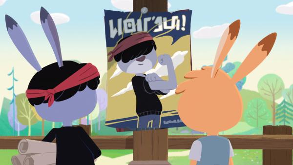 Bild 1 von 3: Kela und Emmi sind zufrieden. So hatten sie sich das Wahlkampfplakat vorgestellt.© SWR/2026 Akkord Film/SWR/KiKA/NDR/HR/SERU Animarion/2 Minutes SAS/FormArt Dakor Bt. - Honorarfreie Verwendung gemäß der AGB im engen inhaltlichen, redaktionellen Zusammenhang mit genannter Sendung bei Nennung \