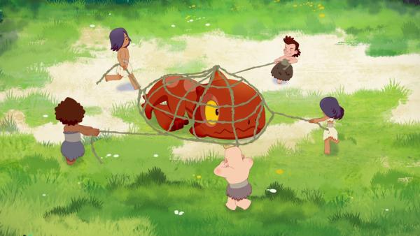 Bild 1 von 4: Auch Tumtum wird von den Bären gefangen genommen. Können Tib und Lad sich und den Dino befreien?