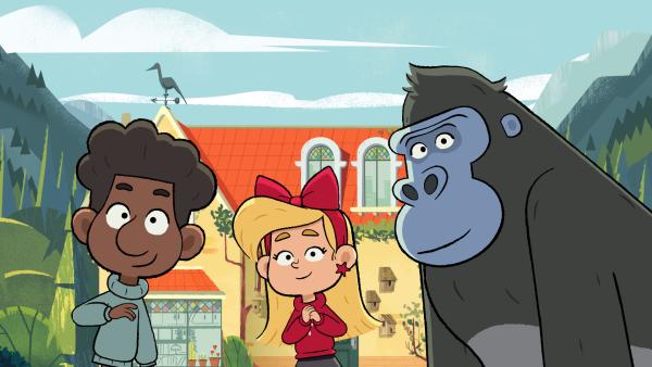 Bild 1 von 4: Tommy und Maeva freuen sich auf einen Tierarzt-Praktikumstag bei Hector. Gorilla Jack will auch dabei sein.