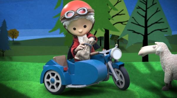 Bild 1 von 4: Mit einem Motorrad fährt das Sandmännchen in den Märchenwald.
