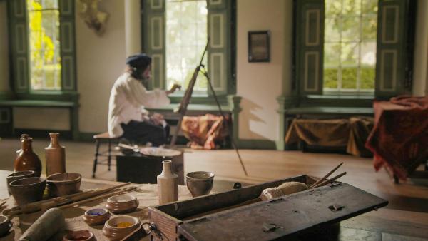 Bild 1 von 5: Im Bild: Johannes Vermeer in seinem Atelier (Reenactment).