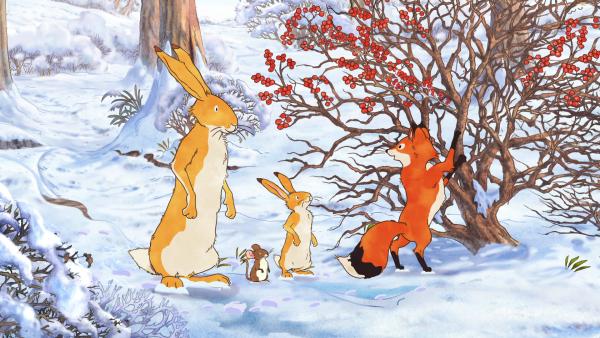 Bild 1 von 7: Die beiden braunen Hasen, die kleine Feldmaus und die kleine Rotfüchsin haben einen Strauch mit roten Beeren entdeckt.
© KiKA/SLR Productions Australia Pty.Ltd./Scrawl Studios Pte Ltd./hr/ARD - Honorarfreie Verwendung gemäß AGB im redaktionellen Zusammenhang mit genannter Sendung bei Nennung \