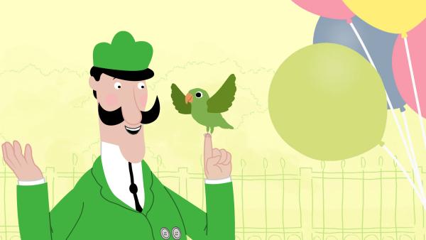 Bild 1 von 3: Valeries Luftballon ist davongeflogen und hängt in einem Baum. Mit immer neuen Einfällen versuchen Zoodirektor Peek, Jimmy und Valerie, an den Ballon heranzukommen.