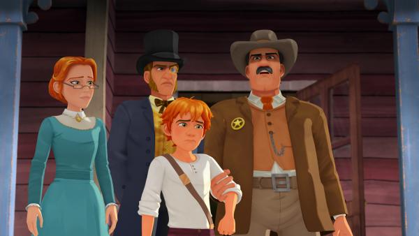Bild 1 von 3: Tom wird vom Sheriff festgehalten und des Diebstahls beschuldigt.