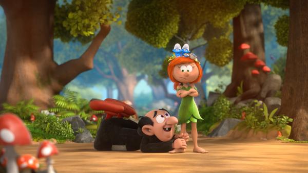 Bild 1 von 1: Gargamel wird Opfer eines Liebestranks und verliebt sich in die Naturfee Blättchen.