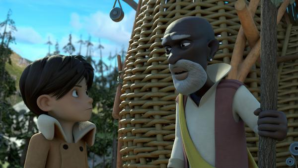 Bild 1 von 3: Klincus (links) fordert Homnius (rechts) auf, ihm endlich die ganze Wahrheit über seine Eltern und seine Verbindung zu Graylock zu erzählen.