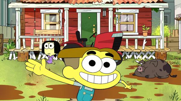 Bild 1 von 8: (a) Um seine Nachbarn zu beeindrucken, versucht Cricket ein Huhn ins All zu schießen. b) Die Greens freuen sich auf ihr traditionelles monatliches Steak-Abendessen.