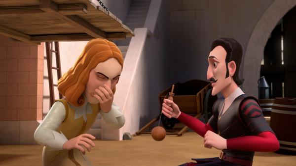 Bild 1 von 2: Richelieu (r.) hat seine eigene Entführung inszeniert, zusammen mit dem vermeintlichen Baron de la Frisette (l.), um sich an dem geforderten Lösegeld zu bereichern.