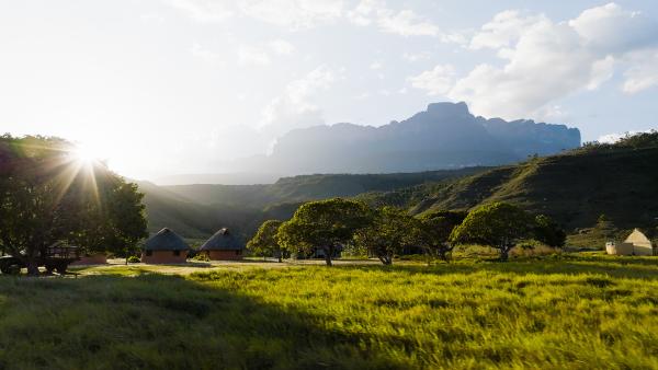 Bild 1 von 11: Fast 2500 Meter hoch ragt der Auyan-Tepui über der Savanne im Süden Venezuelas auf: Von seinen Steilwänden stürzt unter anderem der höchste Wasserfall der Welt in die Tiefe - der Salto Ángel. In der Siedlung Kavak, am Fuß des Tepuis, entsteht das Basislager der Expedition.