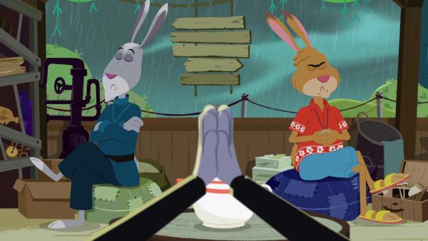 Bild 1 von 3: Meister Hubertus und Bridger sind unversöhnlich.© SWR/2026 Akkord Film/SWR/KiKA/NDR/HR/SERU Animarion/2 Minutes SAS/FormArt Dakor Bt. - Honorarfreie Verwendung gemäß der AGB im engen inhaltlichen, redaktionellen Zusammenhang mit genannter Sendung bei Nennung \