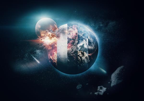 Bild 1 von 7: Unsere Erde entsteht vor mehr als 4,5 Milliarden Jahren aus Gas und Staub. Asteroideneinschläge und Kollisionen bedrohen den jungen Planeten. Wie wird er zu einem Ort, an dem Leben entsteht?