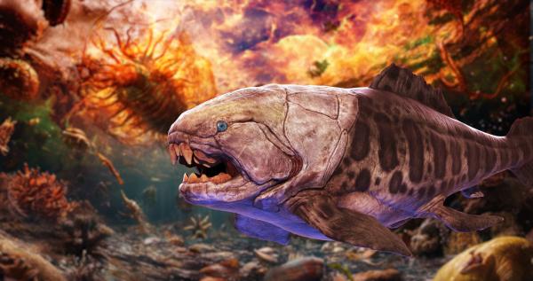 Bild 1 von 8: Bizarr geformte Lebewesen wie der Panzerfisch beherrschen die Ozeane. Sie erobern nach und nach neue Lebensräume.