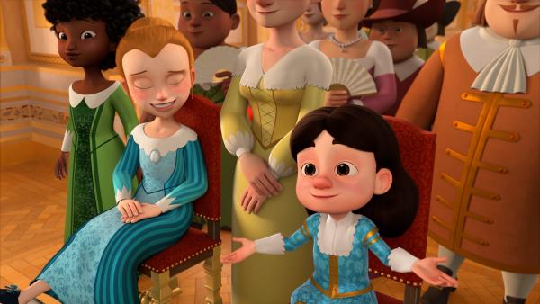 Bild 1 von 3: Alle am königlichen Hof sind ganz gespannt auf das Tanzduell von Charlotte und Richelieu. Neben Louis XIII (r.), auch Olivia (M.) und Inès (l.), denn sie wissen, was dabei auf dem Spiel steht: Der Verlierer soll den Hof verlassen.