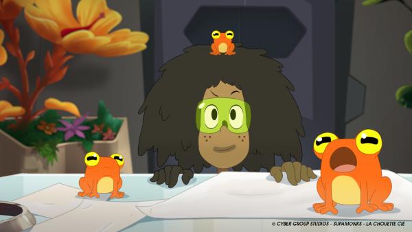 Bild 1 von 3: Tierliebhaber Enki mit geschlüpften Fröschen.