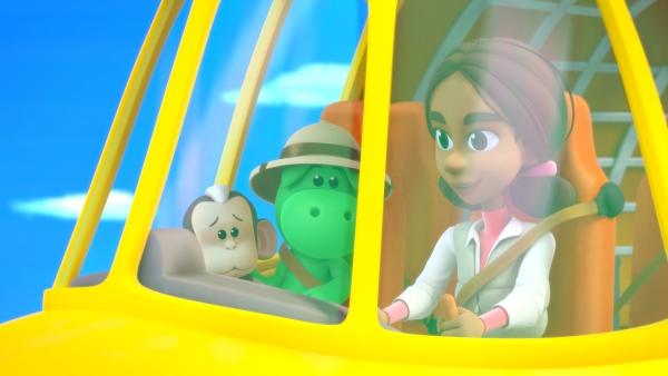 Bild 1 von 6: Grisus Flug in den Urwald scheint dem Affen nicht zu gefallen.