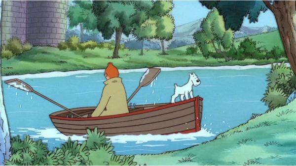 Bild 1 von 1: Tim und Struppi begeben sich vom königlichen Anwesen zum anderen Ufer, um nach dem gestohlenen Zepter von König Ottokar zu suchen.