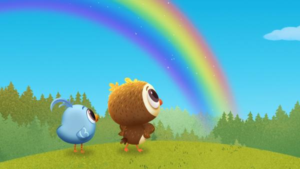 Bild 1 von 1: Odo und Doodle haben einen wunderschönen Regenbogen entdeckt.
