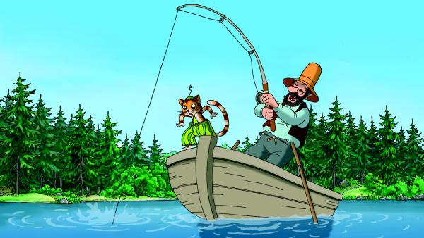Bild 1 von 3: Findus hofft, dass Pettersson endlich einen dicken Fisch an der Angel hat.