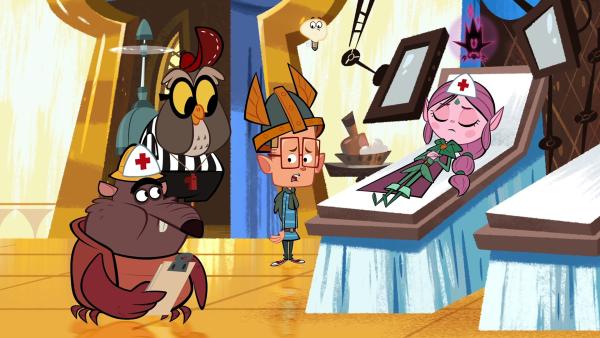 Bild 1 von 3: Marcus (M.), Hugo (2.v.l.) und Pfleger Ratrick (l.) machen sich Sorgen um die infizierte Ephi (r.).