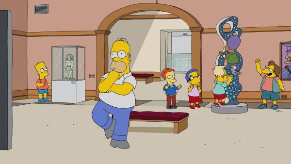 Bild 1 von 13: Ihr letzter Besuch im Kunstmuseum in Springfield: Bart (l.), Homer (2.v.l.), Milhouse (M.) und Nelson (r.) ...