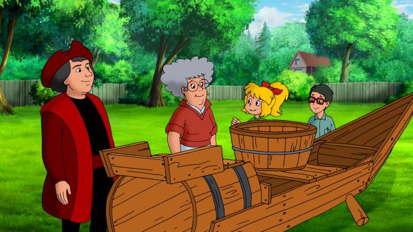 Bild 1 von 8: Mit Christoph Kolumbus' Hilfe bauen Bibi und Florian sein Schiff nach.