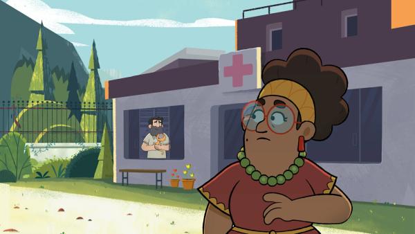 Bild 1 von 3: Frau Da Costa, die Klassenlehrerin von Tommy und Taylor, taucht unangekündigt im Reservat auf.