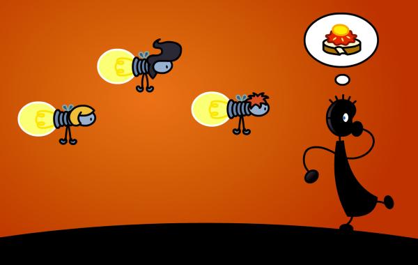 Bild 1 von 2: Die Glühwürmchen haben sich verflogen und finden nicht mehr zurück in den Wald. TOM hilft ihnen.