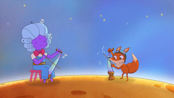 Bild 1 von 2: Der Fuchs merkt, dass Musizieren nicht einfach ist.