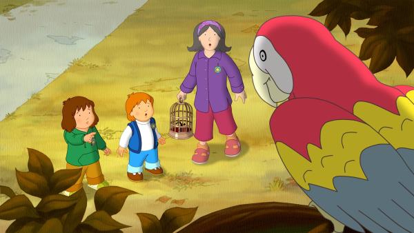 Bild 1 von 7: Weil der Papagei Lore ausgebüxt ist, können Laura, Tommy und Tante Karin nicht zum Planetarium gehen.