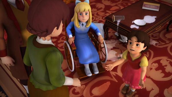 Bild 1 von 3: Heidi bittet Dete darum, die kleine Ziege pflegen zu dürfen.